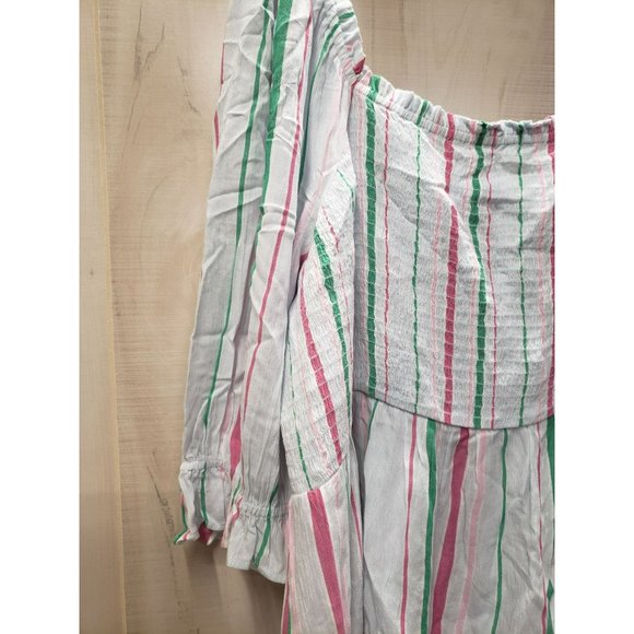 Crown & Ivy Striped Peasant Blouse, Stretchy Smocked Bodice, Plus Size 4X, Rayon - Picture 2 of 7